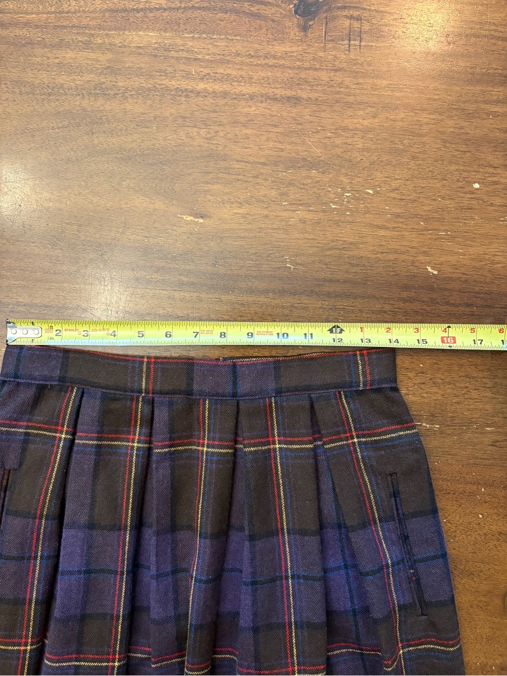Vintage Retro Pleated Wool Blend Plaid Skirt - Purple/Brown - Picture 5 of 7